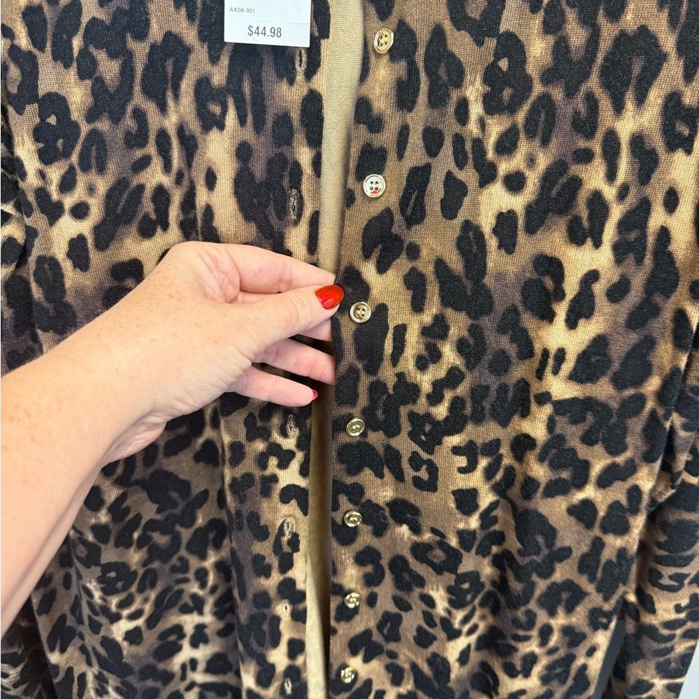 NWT Charter Club Woman 0X Leopard Print Gold Button Cardigan - Picture 6 of 12